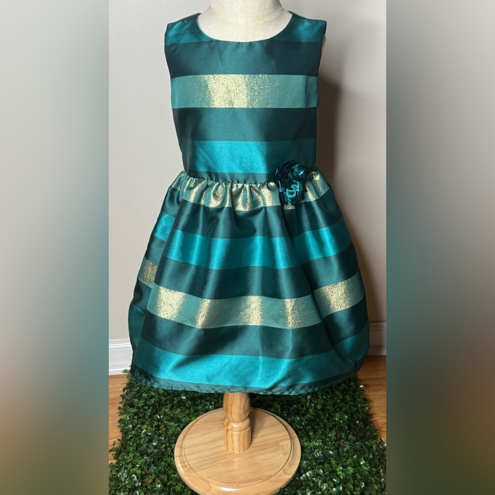 Teal and Gold Striped Dress